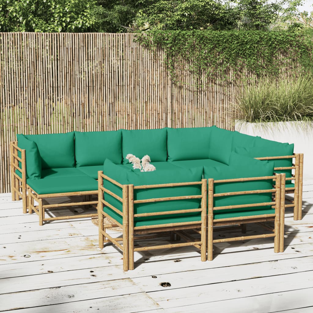 Salon de jardin 10 pcs avec coussins vert bambou