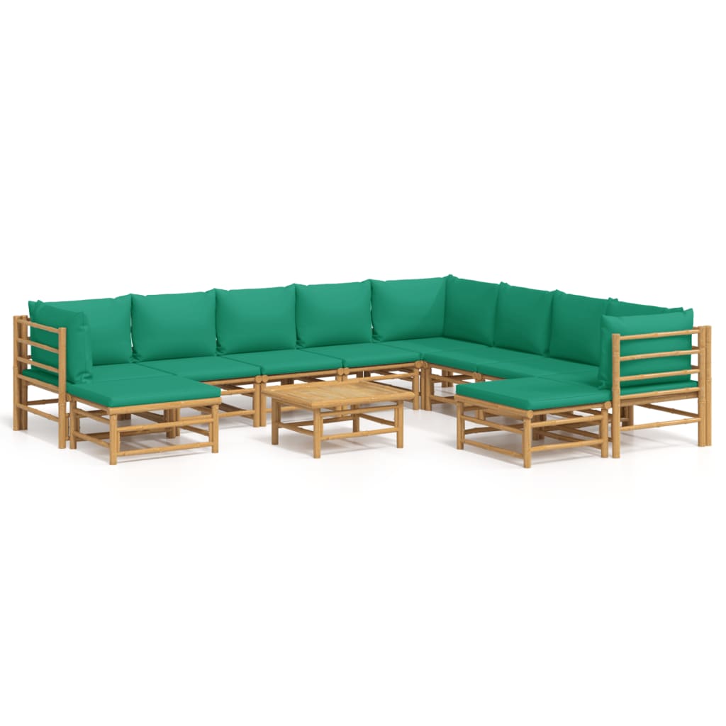 Salon de jardin 11 pcs avec coussins vert bambou