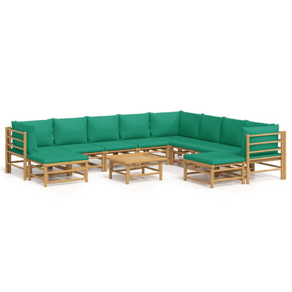 Salon de jardin 11 pcs avec coussins vert bambou