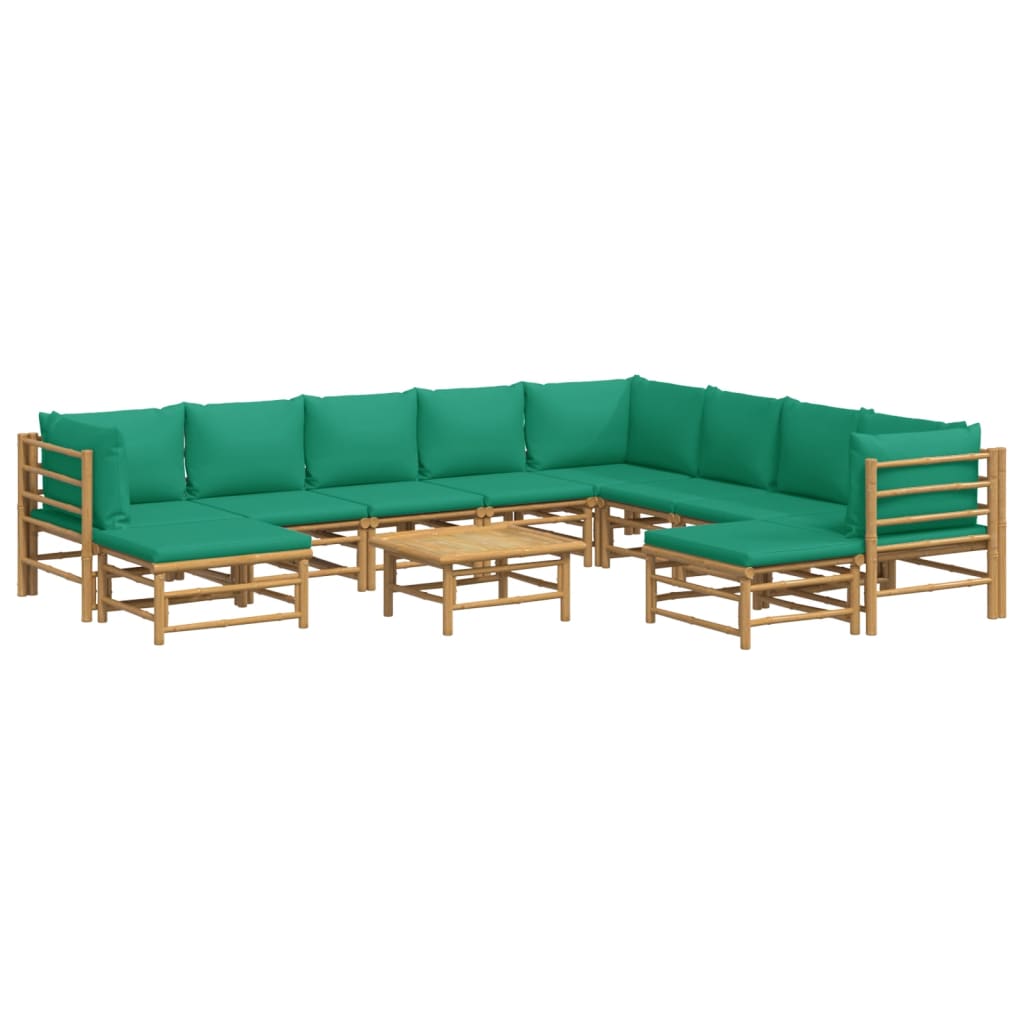 Salon de jardin 11 pcs avec coussins vert bambou