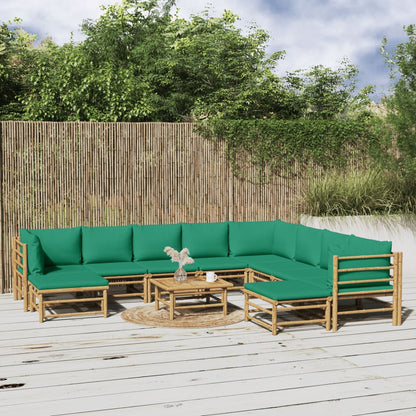 Salon de jardin 11 pcs avec coussins vert bambou