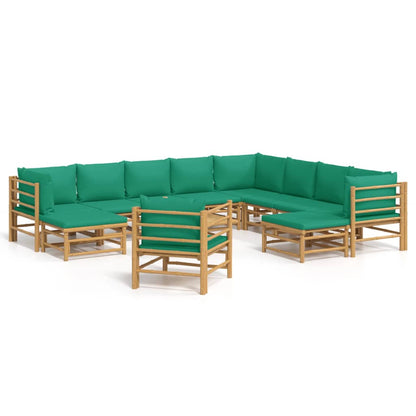 Salon de jardin 12 pcs avec coussins vert bambou