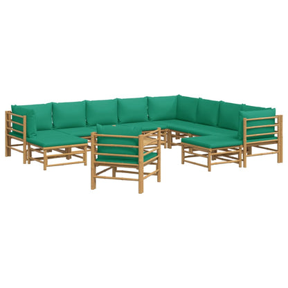 Salon de jardin 12 pcs avec coussins vert bambou