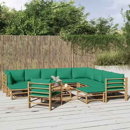 Salon de jardin 12 pcs avec coussins vert bambou