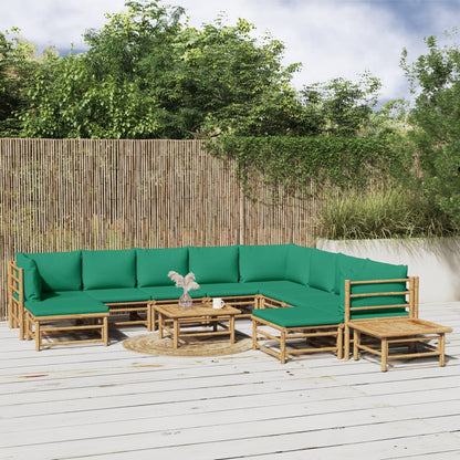 Salon de jardin 12 pcs avec coussins vert bambou