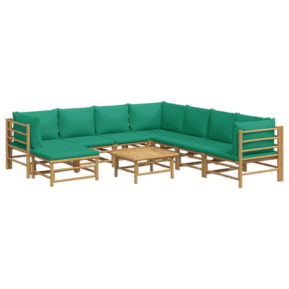 Salon de jardin 9 pcs avec coussins vert bambou