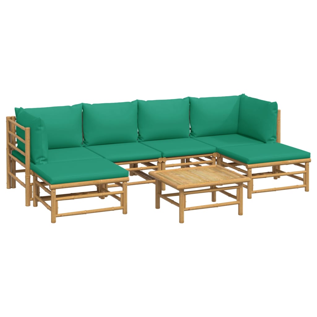 Salon de jardin 7 pcs avec coussins vert bambou