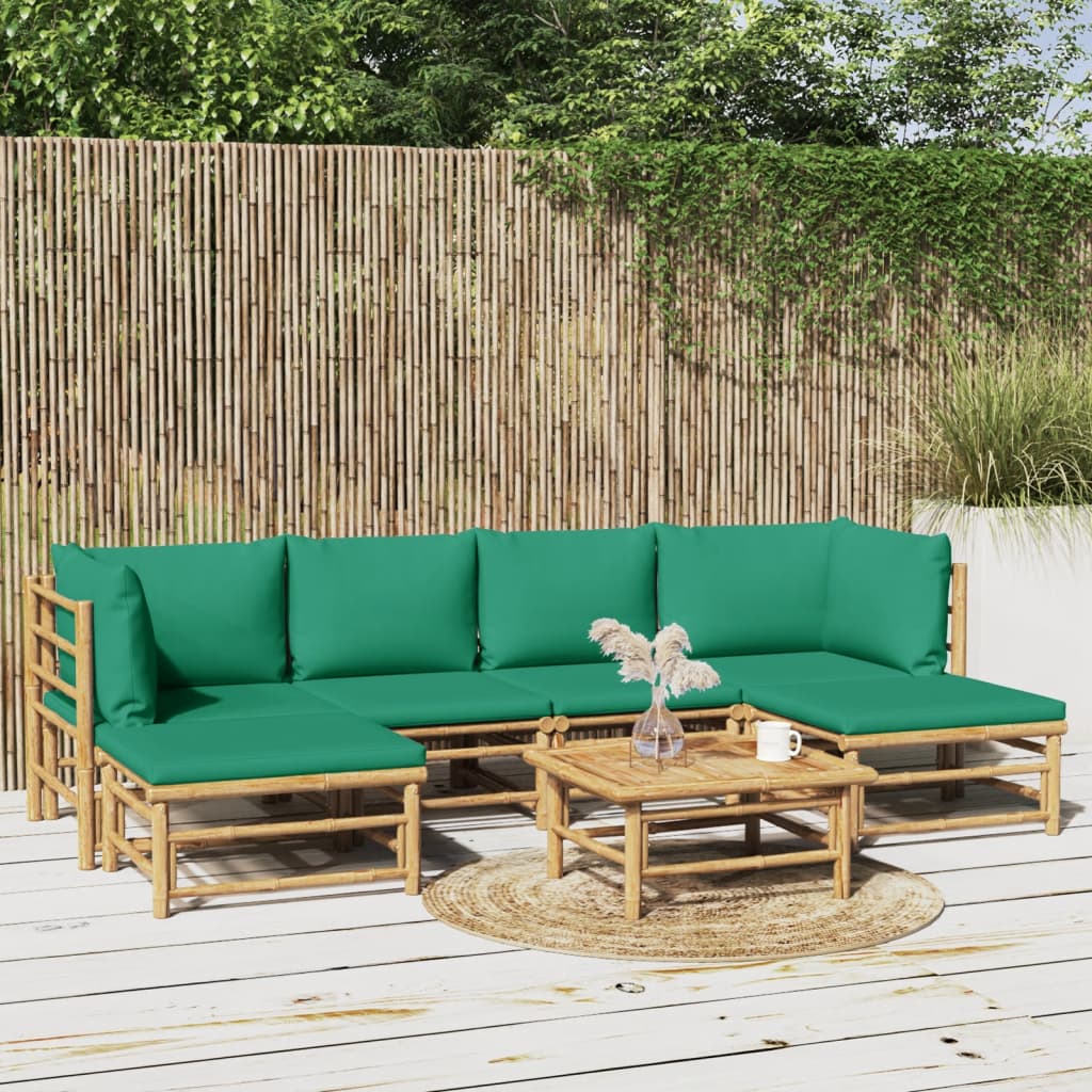 Salon de jardin 7 pcs avec coussins vert bambou