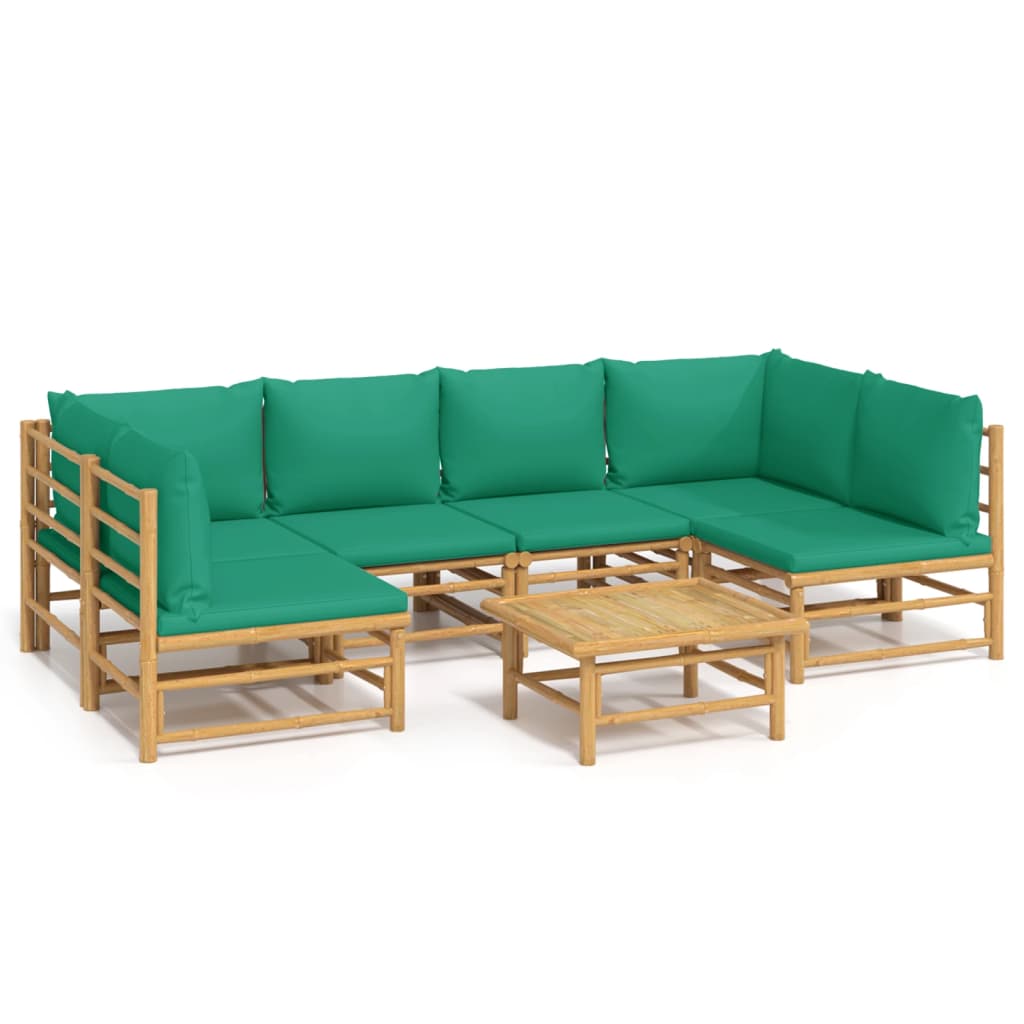 Salon de jardin 7 pcs avec coussins vert bambou