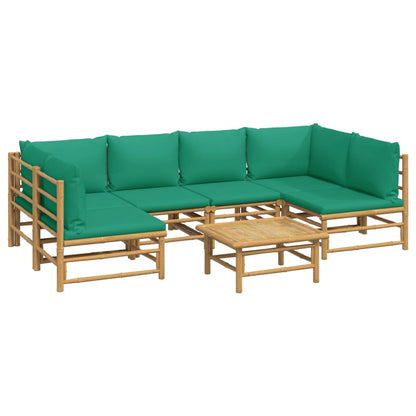 Salon de jardin 7 pcs avec coussins vert bambou