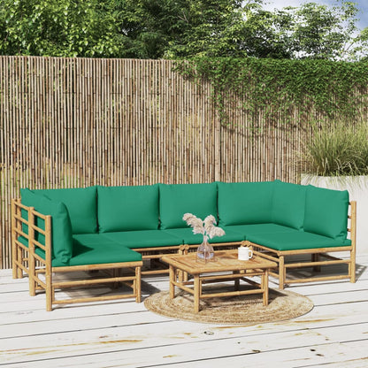 Salon de jardin 7 pcs avec coussins vert bambou