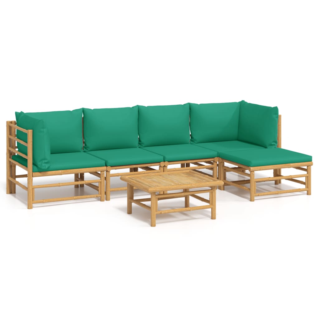 Salon de jardin 6 pcs avec coussins vert bambou