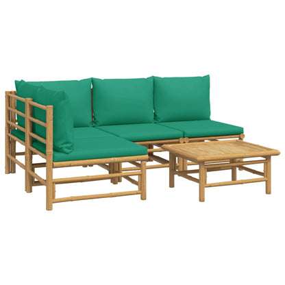 Salon de jardin 5 pcs avec coussins vert bambou