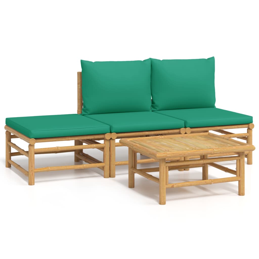 Salon de jardin 4 pcs avec coussins vert bambou