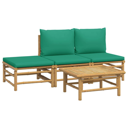 Salon de jardin 4 pcs avec coussins vert bambou