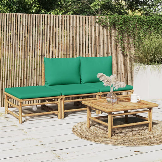 Salon de jardin 4 pcs avec coussins vert bambou