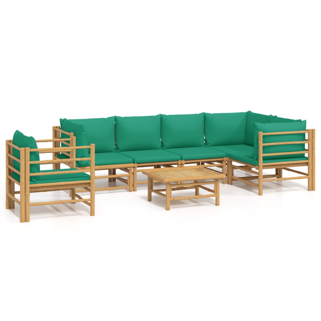 Salon de jardin 7 pcs avec coussins vert bambou