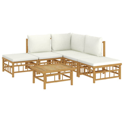 Salon de jardin 6 pcs avec coussins blanc crème bambou