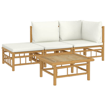 Salon de jardin 4 pcs avec coussins blanc crème bambou