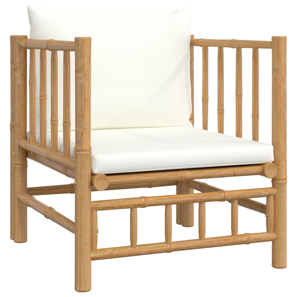 Salon de jardin 6 pcs avec coussins blanc crème bambou