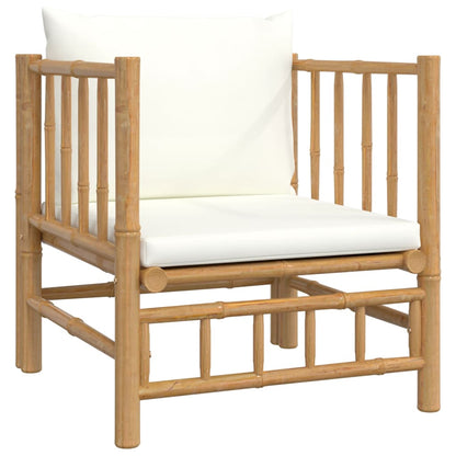 Salon de jardin 6 pcs avec coussins blanc crème bambou