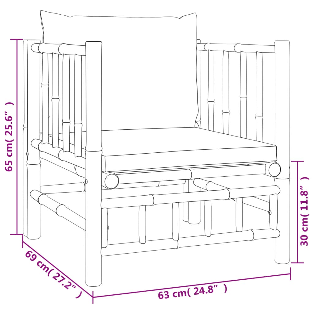 Salon de jardin 6 pcs avec coussins blanc crème bambou