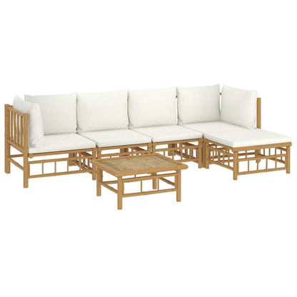 Salon de jardin 6 pcs avec coussins blanc crème bambou