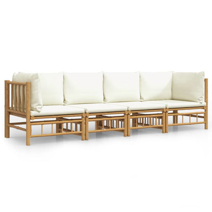 Salon de jardin 4 pcs avec coussins blanc crème bambou