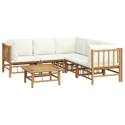 Salon de jardin 6 pcs avec coussins blanc crème bambou