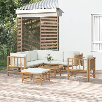 Salon de jardin 8 pcs avec coussins blanc crème bambou