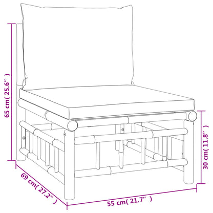 Salon de jardin 8 pcs avec coussins blanc crème bambou