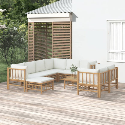 Salon de jardin 10 pcs avec coussins blanc crème bambou