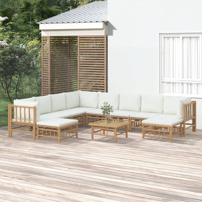 Salon de jardin 11 pcs avec coussins blanc crème bambou