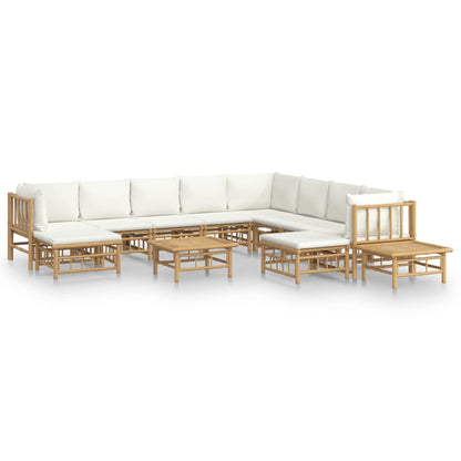 Salon de jardin 12 pcs avec coussins blanc crème bambou