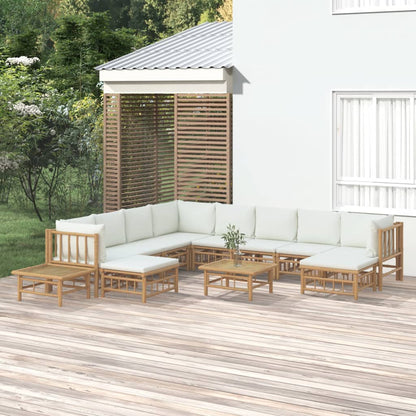 Salon de jardin 12 pcs avec coussins blanc crème bambou