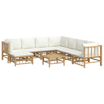 Salon de jardin 9 pcs avec coussins blanc crème bambou