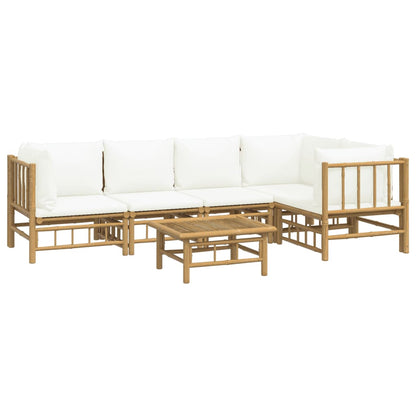 Salon de jardin 6 pcs avec coussins blanc crème bambou