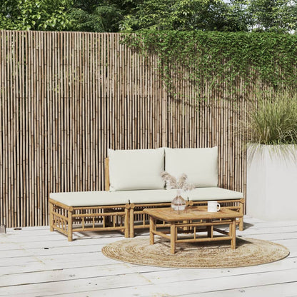 Salon de jardin 4 pcs avec coussins blanc crème bambou