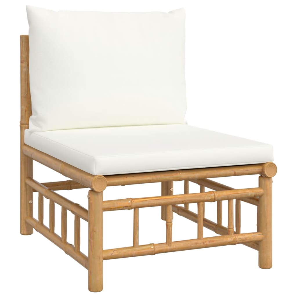 Salon de jardin 3 pcs avec coussins blanc crème bambou