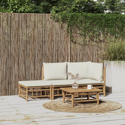 Salon de jardin 3 pcs avec coussins blanc crème bambou