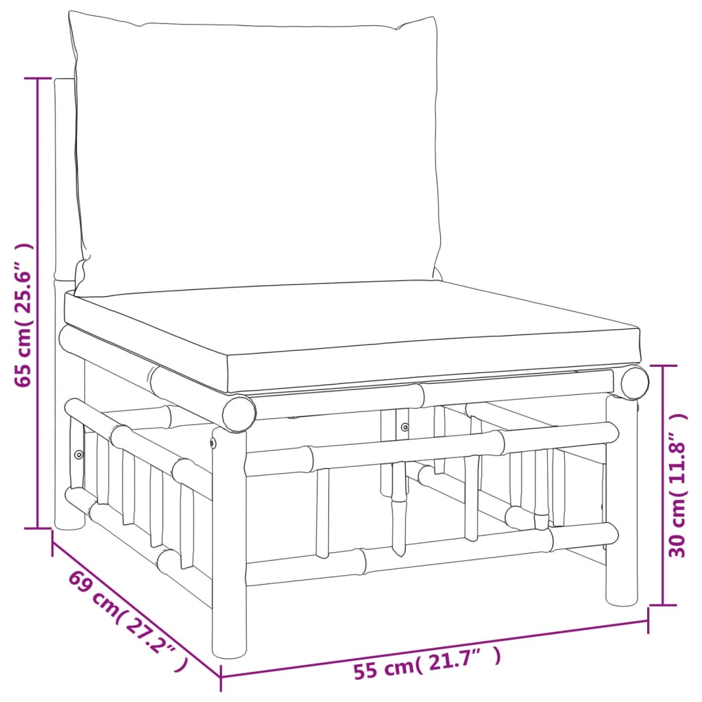 Salon de jardin 8 pcs avec coussins blanc crème bambou