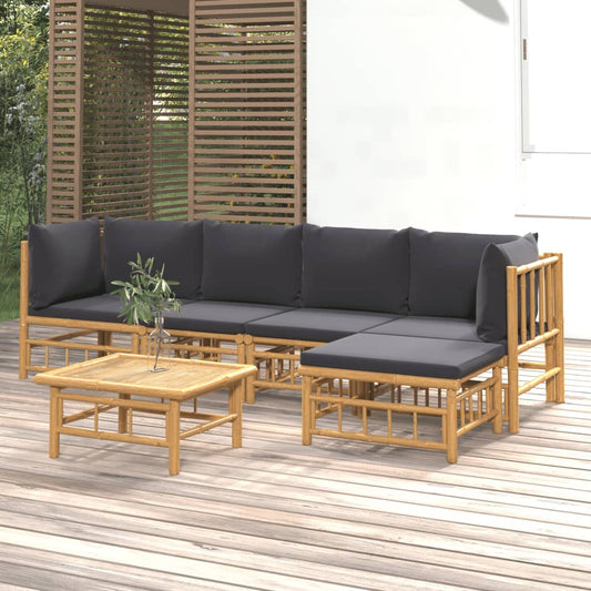 Salon de jardin 6 pcs avec coussins gris foncé bambou