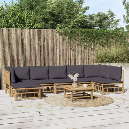 Salon de jardin 8 pcs avec coussins gris foncé bambou