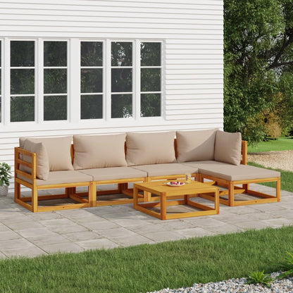 Salon de jardin 6 pcs avec coussins taupe bois massif