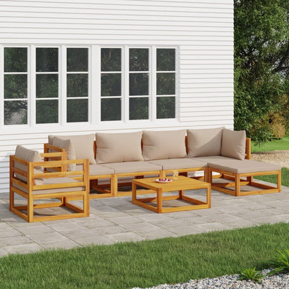 Salon de jardin 7 pcs avec coussins taupe bois massif