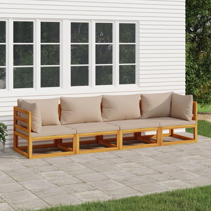 Salon de jardin 4 pcs avec coussins taupe bois massif