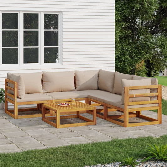 Salon de jardin 6 pcs avec coussins taupe bois massif