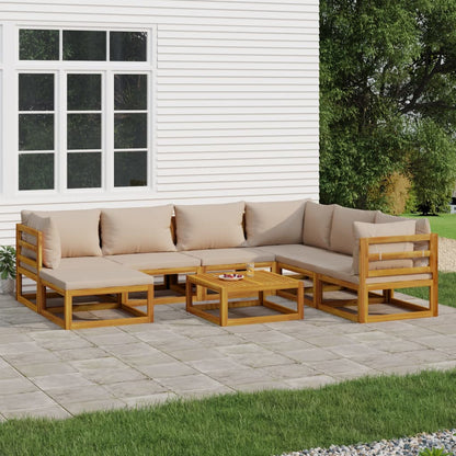 Salon de jardin 8 pcs avec coussins taupe bois massif