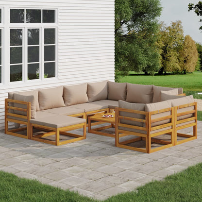 Salon de jardin 10 pcs avec coussins taupe bois massif