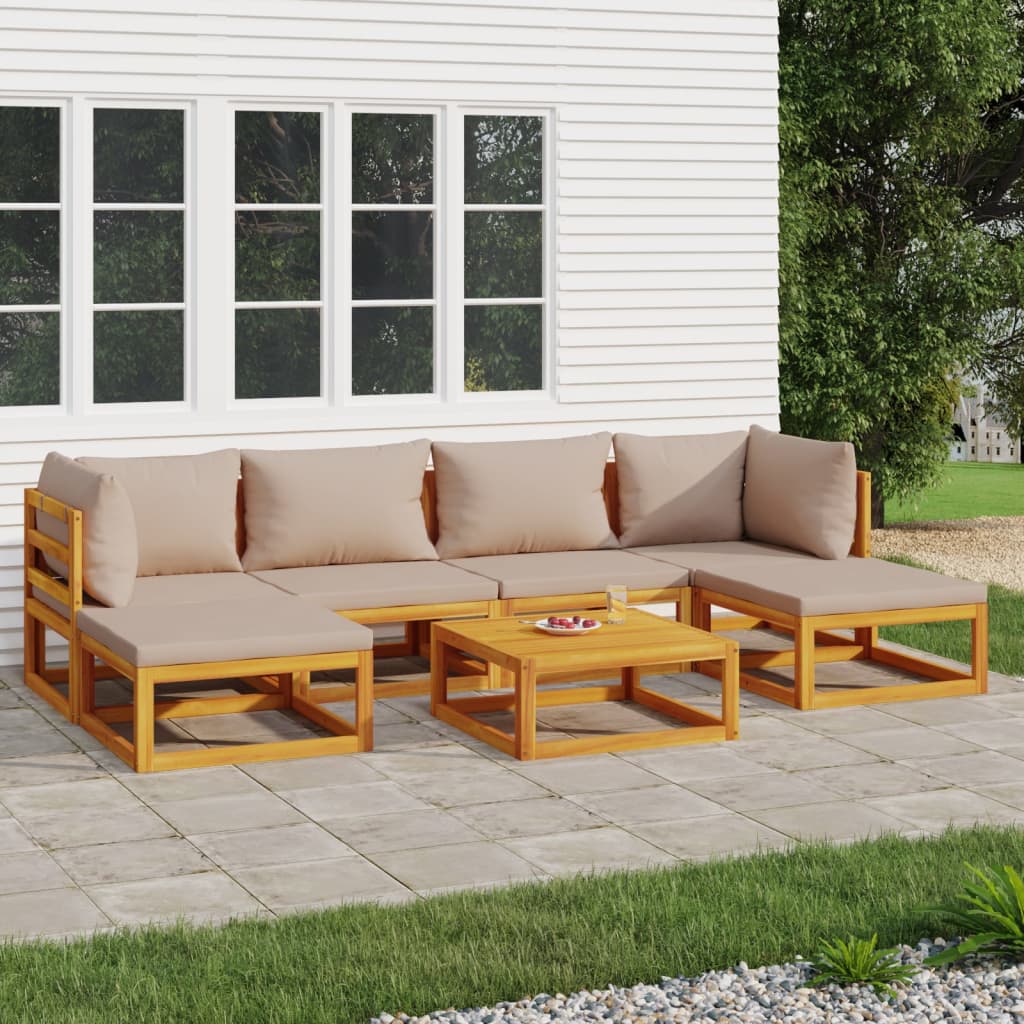 Salon de jardin 7 pcs avec coussins taupe bois massif